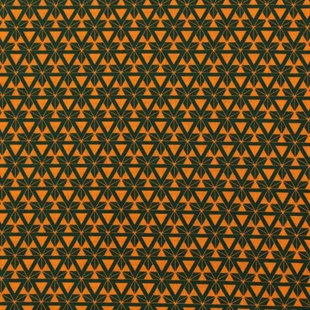 Tissu coton orange imprimé géométrique vert
