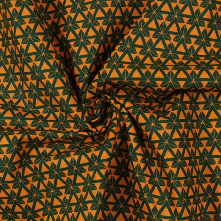 Tissu coton orange imprimé géométrique vert