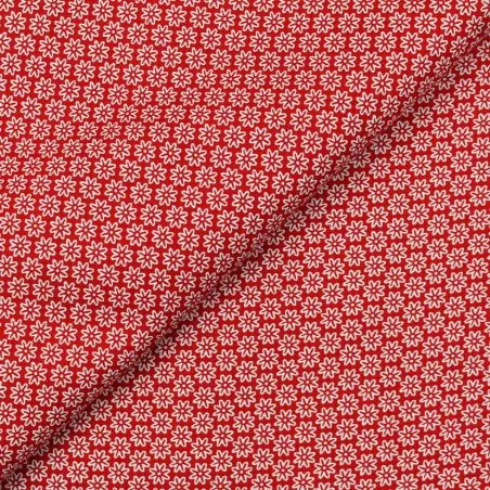 Tissu popeline de coton rouge imprimé fleuri blanc - oeko tex