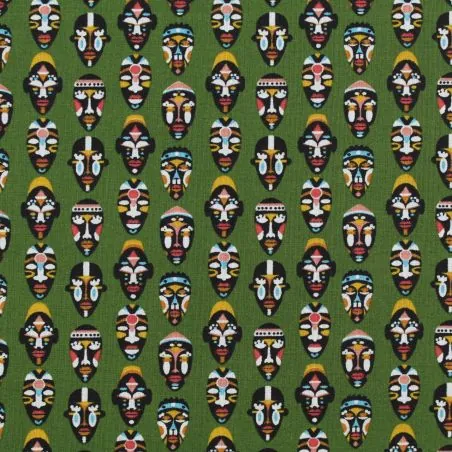 Tissu coton vert imprimés masque africain Tissu coton vert imprimés masque africain