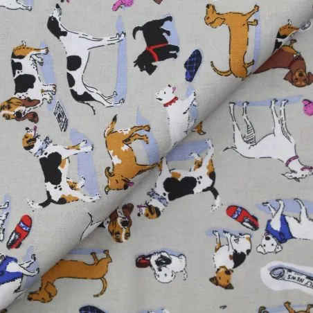 Tissu coton gris imprimés chien Tissu coton gris imprimés chien