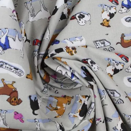 Tissu coton gris imprimés chien Tissu coton gris imprimés chien