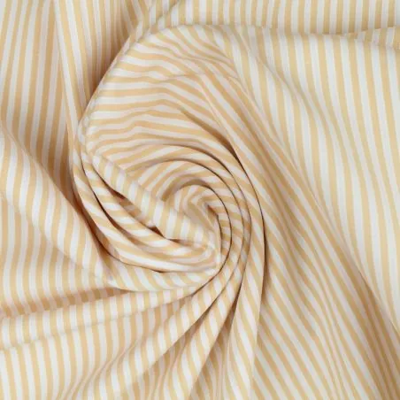 Tissu poly-coton blanc rayures orange