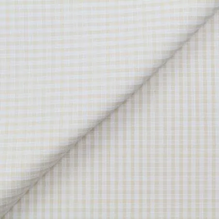 Tissu poly-coton blanc à carreaux nude