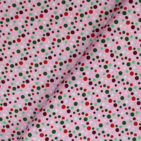 Tissu coton rose imprimé pois multicolore Tissu coton rose imprimé pois multicolore