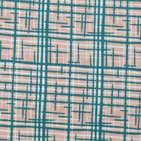 Tissu coton rose saumon imprimé géométrique Tissu coton rose saumon imprimé géométrique