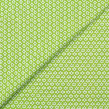 Tissu popeline de coton vert pomme imprimé fleuri blanc - oeko tex