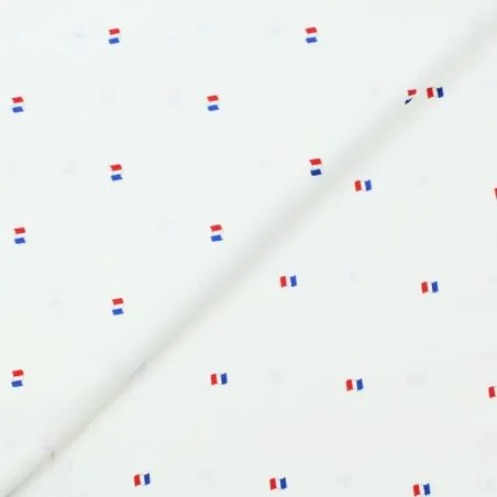 Tissu coton blanc milleraie imprimé drapeau français