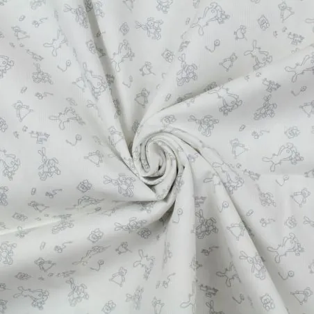 Tissu coton blanc milleraie imprimé doudou gris