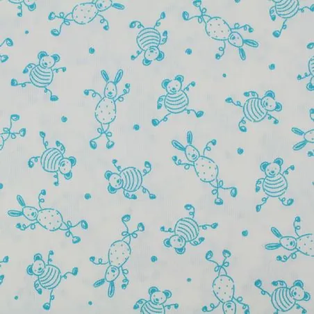Tissu coton blanc milleraie imprimé lapin bleu
