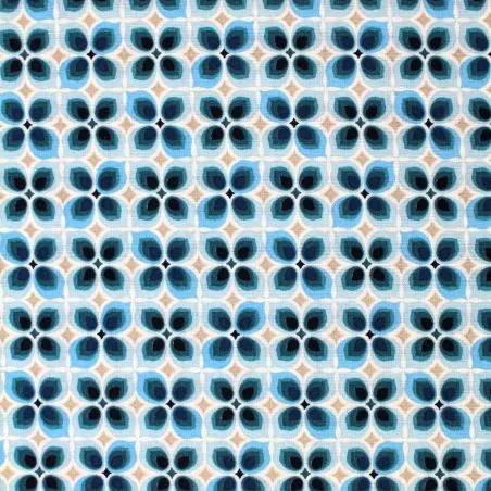 Tissu coton écru imprimé géométrique