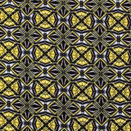 Tissu coton écru imprimé géométrique jaune