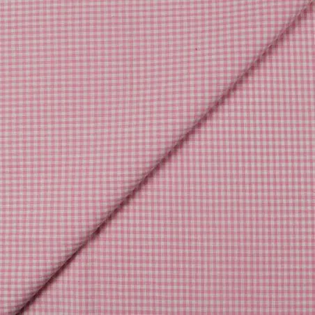 Tissu vichy blanc à carreaux rose
