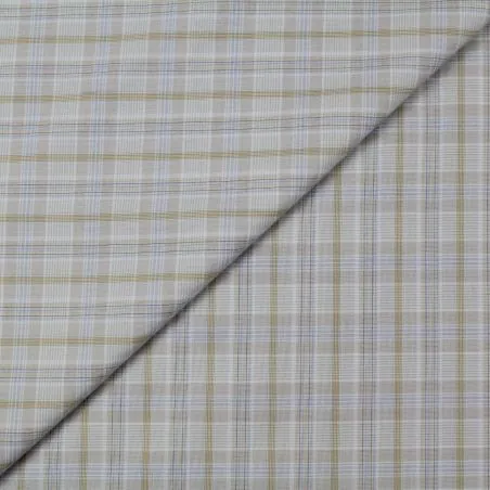 Tissu coton chemise gris et jaune à carreaux