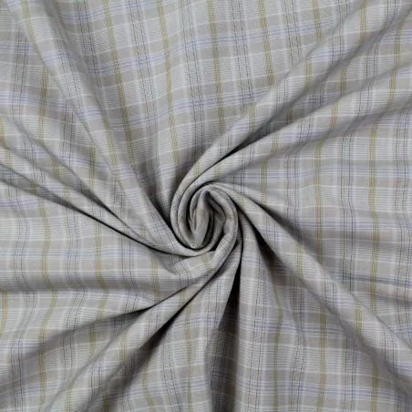 Tissu coton chemise gris et jaune à carreaux