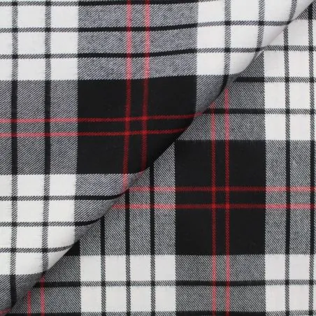Tissu écossais blanc, noir et rayures rouges
