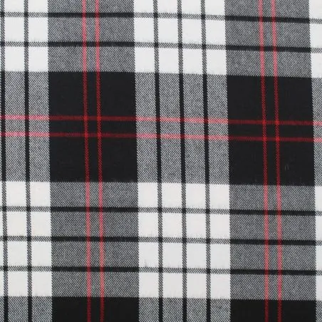 Tissu écossais blanc, noir et rayures rouges