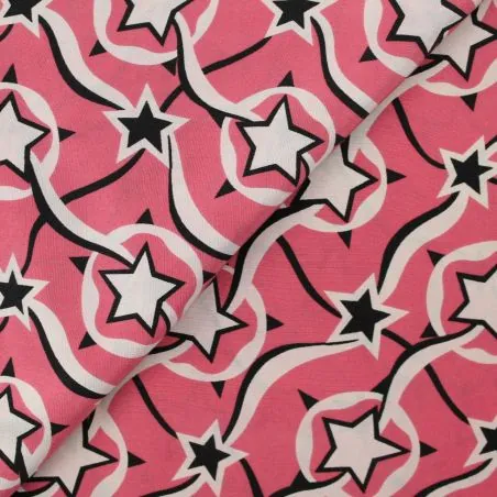Tissu mousseline de soie rose barbie imprimé étoiles Tissu mousseline de soie rose barbie imprimé étoiles