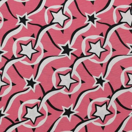 Tissu mousseline de soie rose barbie imprimé étoiles Tissu mousseline de soie rose barbie imprimé étoiles