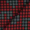 Tissus couture polyester noir imprimé rond rouge et motifs pied de poule Tissus couture polyester noir imprimé rond rouge et motifs pied de poule