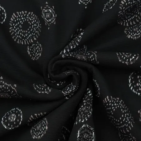 Tissus laine noir imprimé géométrique rond