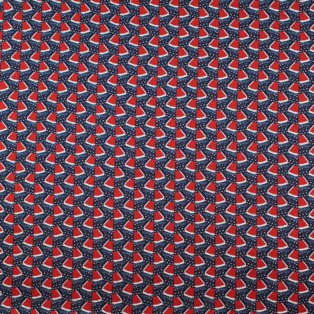 Tissu satin de soie bleu marine imprimé géométrique- Made in Italy