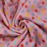 Tissu mousseline de soie rose imprimé rond multicolore