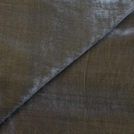 Tissu velours de soie gris reflet moutarde
