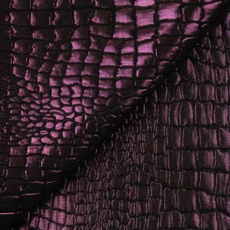 Tissu brocart noir motif carreaux mûre Tissu brocart noir motif carreaux mûre