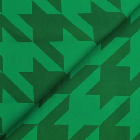 Tissu coton vert bouteille imprimé géométrique vert brillant Tissu coton vert bouteille imprimé géométrique vert brillant