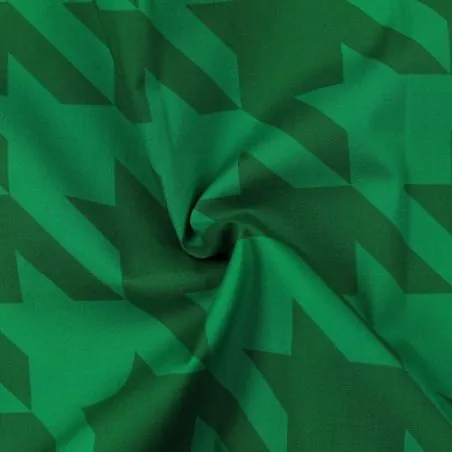Tissu coton vert bouteille imprimé géométrique vert brillant