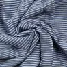 Tissus mousseline polyester blanc imprimé rayures bleu
