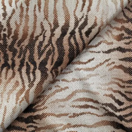 Tissus couture polyester beige imprimé tigre Tissus couture polyester beige imprimé tigre