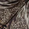 Tissus satin polyester beige imprimé léopard et fleuri Tissus satin polyester beige imprimé léopard et fleuri