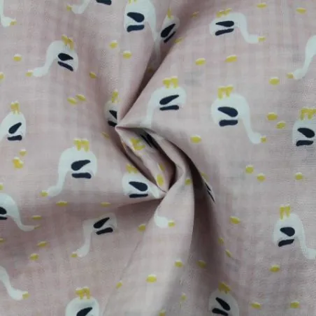 Tissus couture polyester rose imprimé oie Tissus couture polyester rose imprimé oie