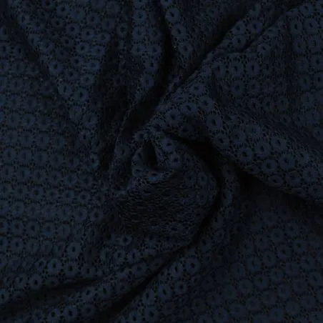 Tissu dentelle polyester stretch bleu marine fleuri