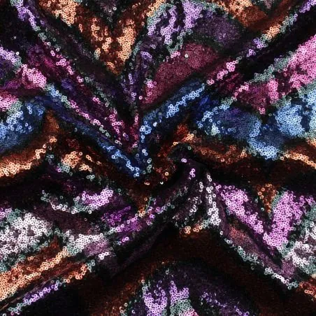 Tissus couture noir paillette multicolore