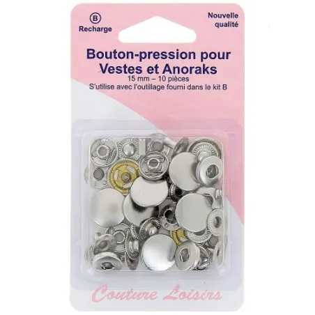 Bouton-pression : Veste : 15 mm : Nickel : x10