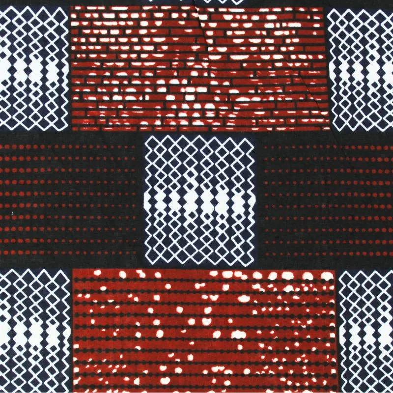 Tissu wax Coton bordeaux imprimé motifs géométriques
