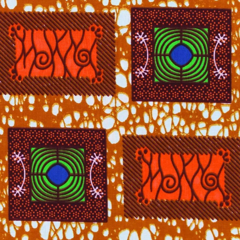 Tissu wax Coton orange imprimé motifs géométriques