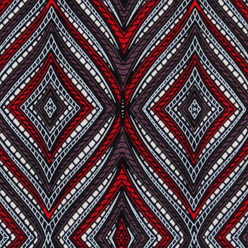 Tissu wax Coton rouge imprimé motifs géométriques