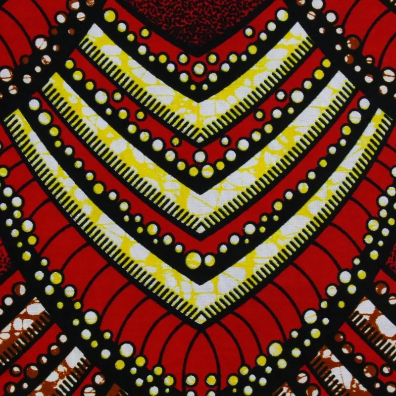 Tissu wax Coton rouge imprimé motifs géométriques