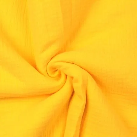 Tissu coton double gaze uni de couleur jaune Tissu coton double gaze uni de couleur jaune