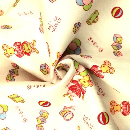 Tissu coton blanc écru imprimé petite Souris Tissu coton blanc écru imprimé petite Souris