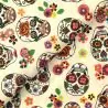 Tissu coton blanc imprimé tête de mort fleuri mexicain Tissu coton blanc imprimé tête de mort fleuri mexicain