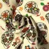 Tissu coton blanc imprimé tête de mort fleuri mexicain Tissu coton blanc imprimé tête de mort fleuri mexicain