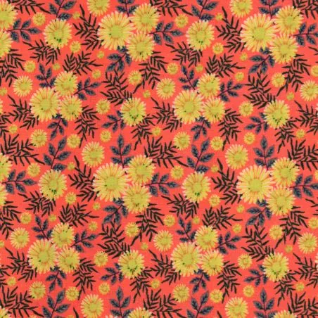 Tissu coton jaune et orange à motif floral Tissu coton jaune et orange à motif floral