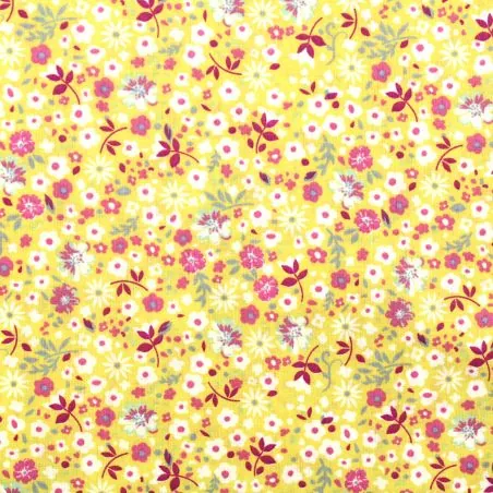 Tissu coton jaune paille imprimé fleuri Tissu coton jaune paille imprimé fleuri