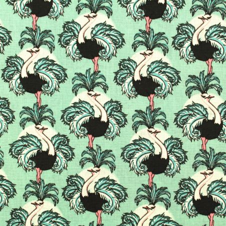 Tissu coton imprimé autruche bleu Tissu coton imprimé autruche bleu