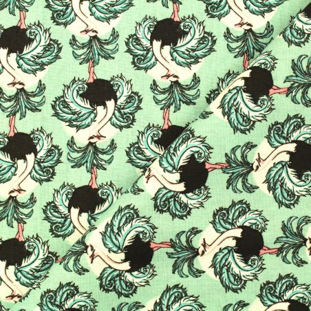 Tissu coton imprimé autruche bleu Tissu coton imprimé autruche bleu